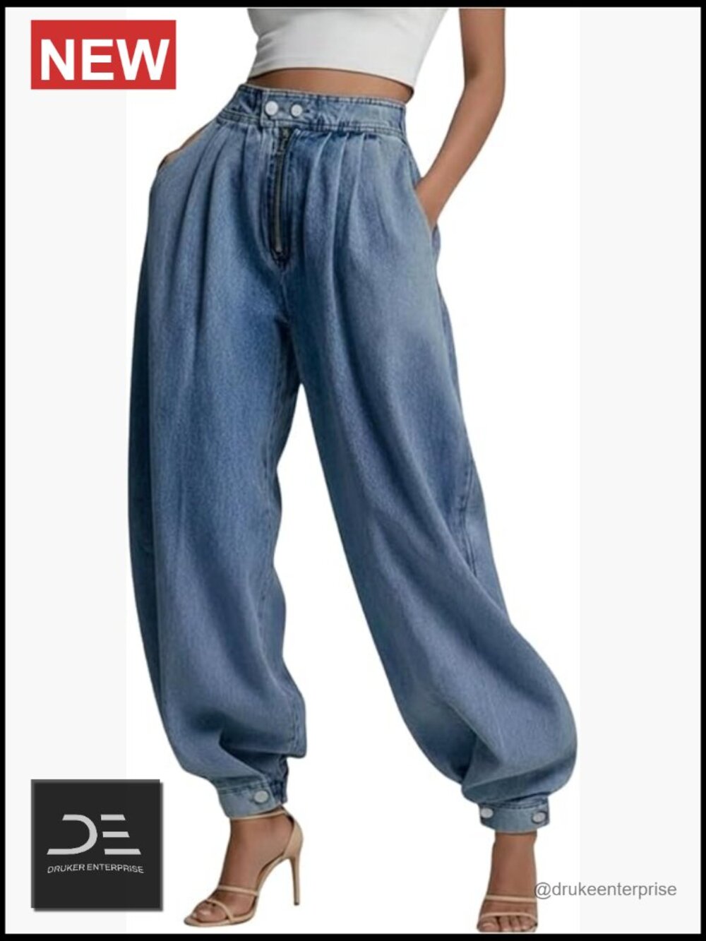 High Waisted Baggy Jeans Joggers Wide Leg Denim Pants with Pockets
